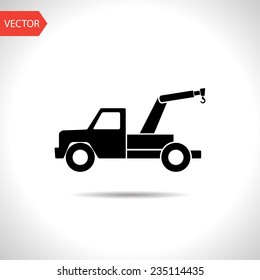 Vector Flat Black Icon Of Tow Car. Eps10