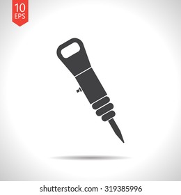 Vector flat black jackhammer icon on white background . Industrial equipment 