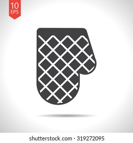 Vector flat black kitchen glove and potholder on white background 