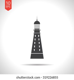 Vector flat black lighthouse icon on white background 