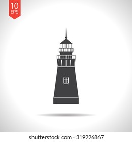 Vector flat black lighthouse icon on white background 