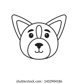 Vector flat black line contour corgi face icon isolated on white background 