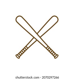 Vektor-flache schwarze Umrisse gekreuzte Baseballwetten einzeln auf weißem Hintergrund. Stockillustration