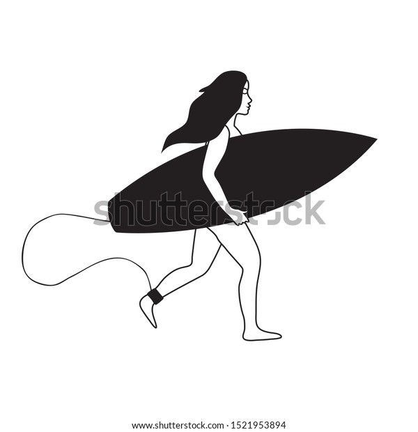 Vector Flat Black Outline Girl Woman Stock Vector (Royalty Free