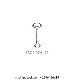 Vector flat black outline quartz face massage Roller isolated on white background