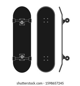 Vector flat black outline skateboard set isolated on white background