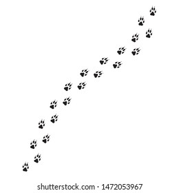 Vector flat black path of wolf or dog foot print steps isolated on white background