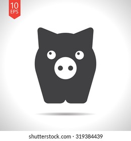 Vector flat black pig icon on white background 