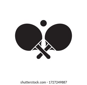 Vector flat black ping pong table tennis crossed rackets and ball icon isolated on white background