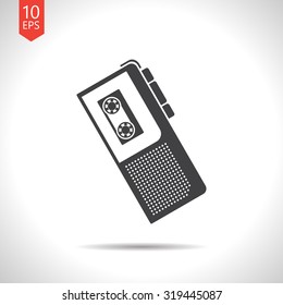 Vector flat black retro dictaphone icon on white background 