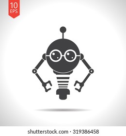 Vector flat black retro robot toy icon on white background 