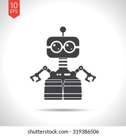 Vector flat black retro robot toy icon on white background 
