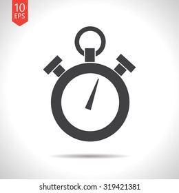 Vector flat black retro stopwatch icon on white background 