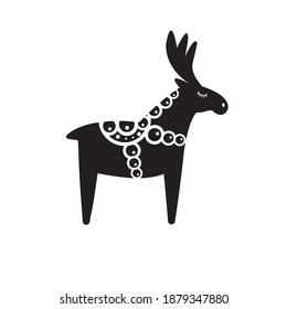 Vector flat black Scandinavian Dala deer moose isolated on white background