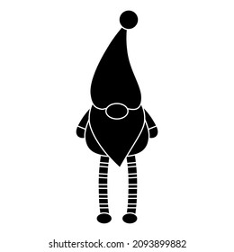 Vector flat black Scandinavian gnome isolated on white background