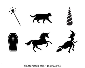 Vector flat black set bundle of halloween icon isolated on white background