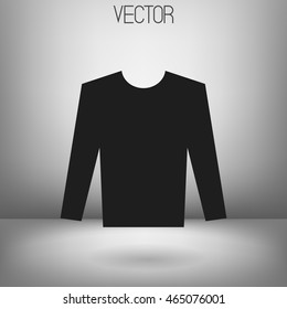 Vector flat black shirt icon. Cloth sign.Grey gradient background.