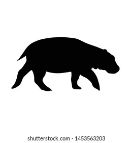 Vector flat black silhouette of hippopotamus isolated on white background