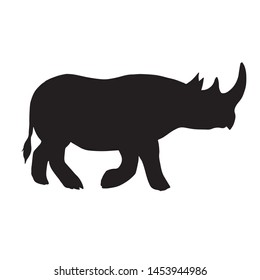Vector flat black silhouette of rhinoceros rhino isolated on white background