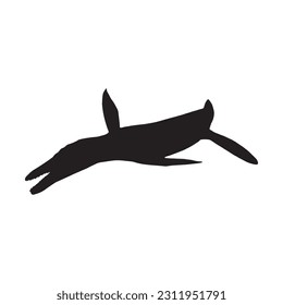 Vector flat black silhouette of swimming sea pliosaurus dinosaur isolated on white background