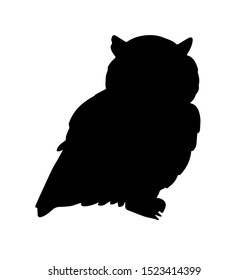 Vector flat black sitting owl silhouette isolated on white background