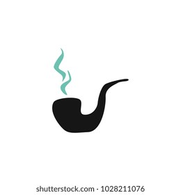 Vector flat black smoking pipe silhouette icon. Gentleman and english retro detective symbol. Old classic smoke accessory. Isolated illustration on a white background.