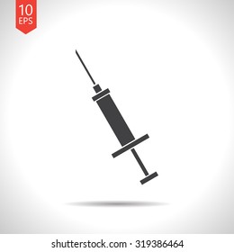 Vector flat black syringe icon on white background 