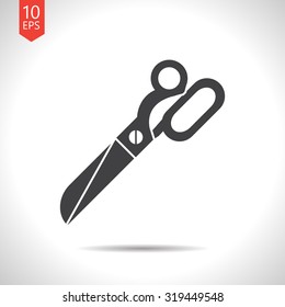 Vector flat black tailor scissors icon on white background 