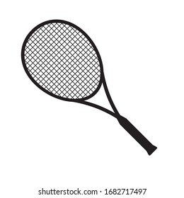 Vector flat black tennis racket silhouette isolated on white background