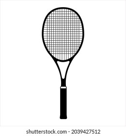 Raqueta de tenis negra plana vectorial aislada de fondo blanco. Icono de vector de arte de línea para aplicaciones deportivas y sitios web. Equipo esencial de juegos deportivos de bádminton. 