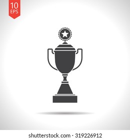 Vector flat black trophy goblet icon on white background . Winner award 