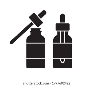 Vector flat black two oil essence bottle isolated on white background