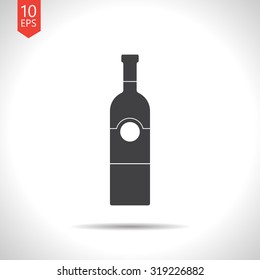 Vector flat black vine bottle template on white background 