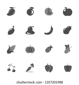 Vector flat black and white fruit  icon sets