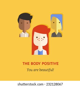 Vector flat body positive illustration with different girls 