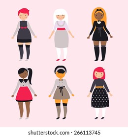 Vector flat body positive illustration with different beauty girls. Love your body