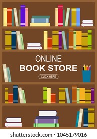 Vector Flat Book Shelf. Online Bookstore