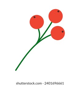 Vector flat botanical illustration of green branch with berries