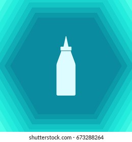 Vector flat bottle with ketchup icon on hexagonal background 