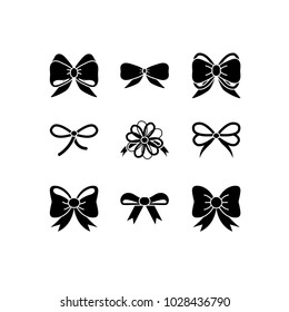 Vector flat bow icon set. Silhouette collections of package decorations bows and ribbons for paper, web design, logo, app, UI.