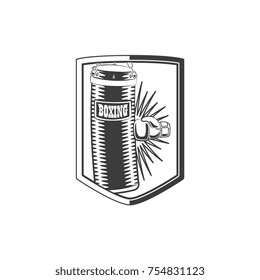 vector flat boxing glove hitting punching bag black and white colored monochrome sport equipment logo icon. isolated illustration on a white background.