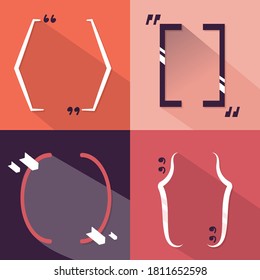 Vector flat bracket quote set for design. Simple minimal illustration. Modern shapes. Box icon.