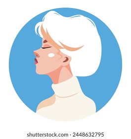 Vector flat bright avatar icon of young blonde white-skinned woman on blue background. Vector concept of movement for gender equality and women's empowerment