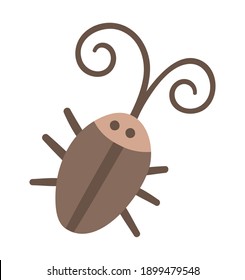 Vector flat brown beetle icon. Funny woodland, forest or garden insect. Cute bug illustration for kids isolated on white background
