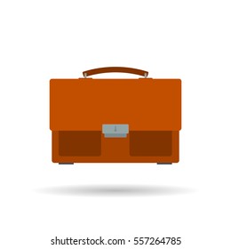 Vector flat brown businessman bag icon isolated on white