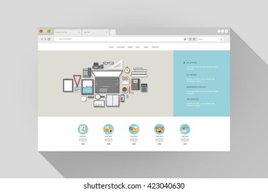 Vector flat browser design with website 