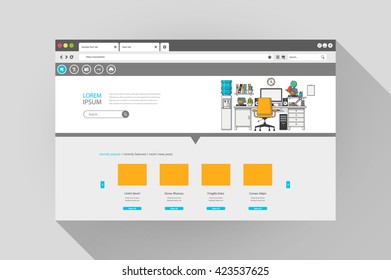 Vector flat browser design with website 