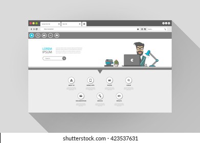 Vector flat browser design with website 