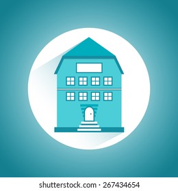 Vector flat building house icon with long shadow.