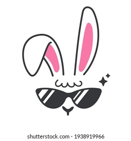 Vector flat bunny in cool dress with black glasses Isolated on white background.